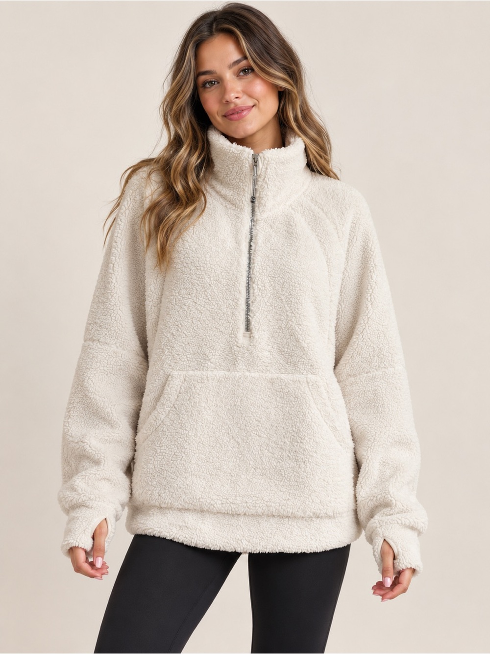 Lululemon Scuba Cream Oversized Fleece Funnel Neck Half Zip M/L